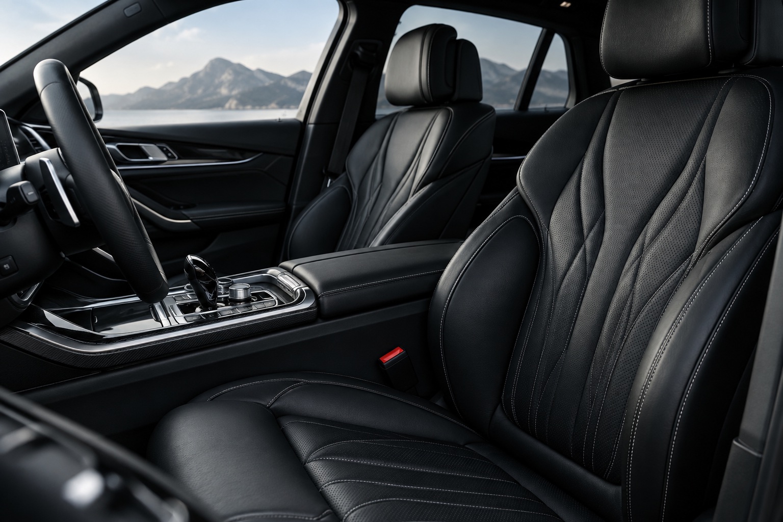 Interior auto din piele neagră — imagine ilustrativă generată cu AI